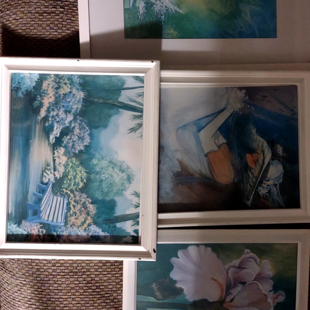 5et of four White framed  beautiful watercolor pieces artist signed each piece